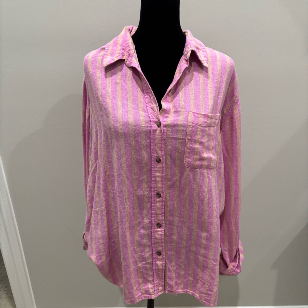 Universal Thread Pink And Yellow Button Down Shirt - image 1